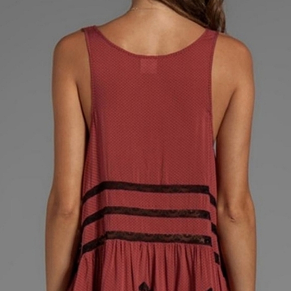Free People Intimately Trapeze Red Black Lace Slip Dress, XS - Picture 4 of 4
